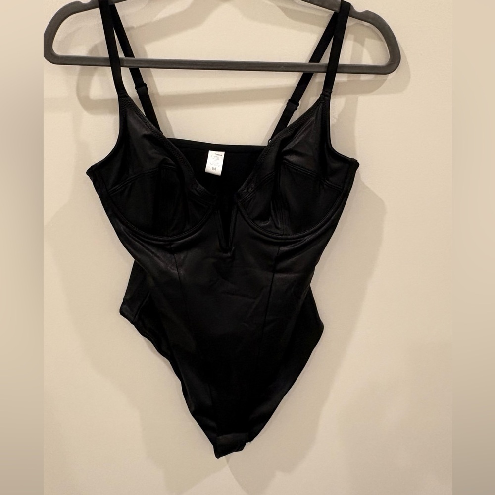 Black Faux Leather Underwire Bodysuit